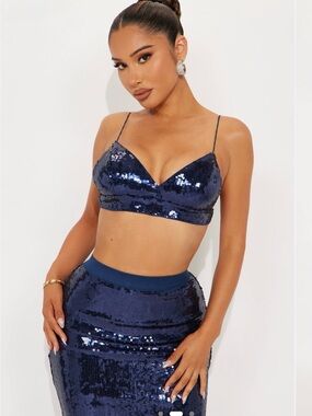 Fashion Nova Navy Sequin Bralette